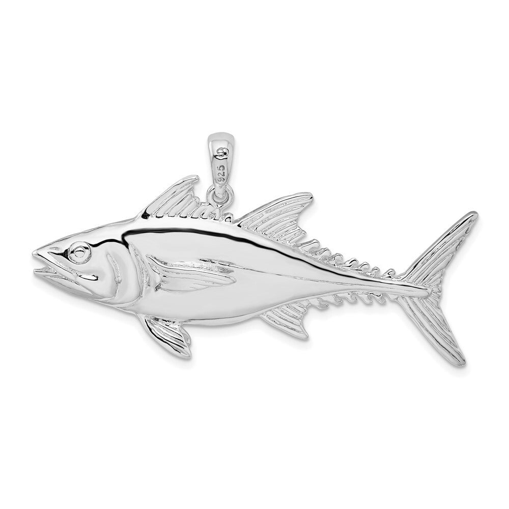 Sterling Silver Rhodium-Plated Polished Skipjack Tuna Fish Pendant