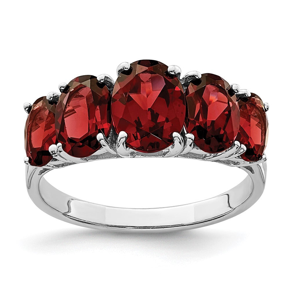Sterling Silver Rhodium Garnet Ring Size 8
