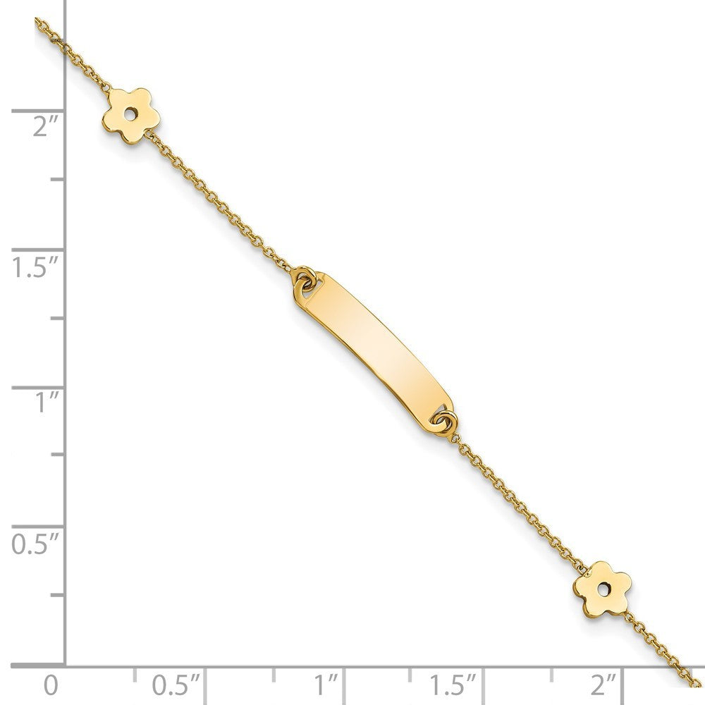 14k Yellow Gold Polished ID with Flower Childrens Bracelet