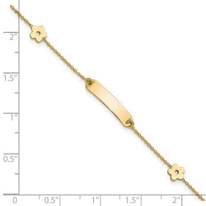 14k Yellow Gold Polished ID with Flower Childrens Bracelet