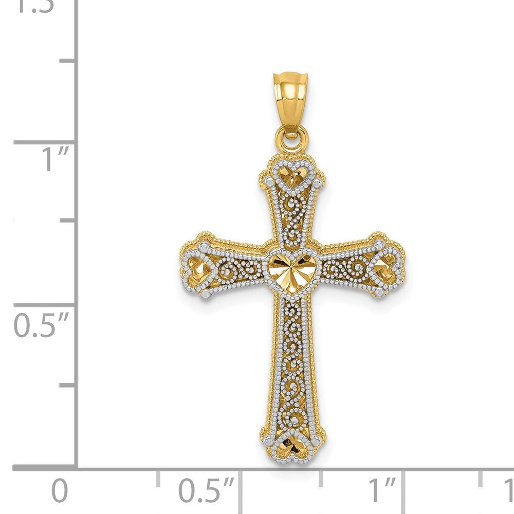14k Two-tone Gold Hearts Cross Pendant for Women