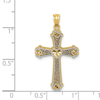 14k Two-tone Gold Hearts Cross Pendant for Women
