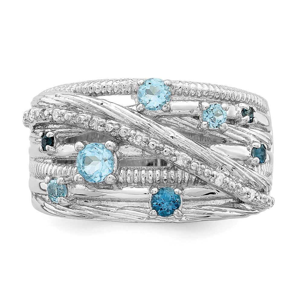 Sterling Silver Rhodium-plated London Blue Topaz and Diamond Ring Size 6