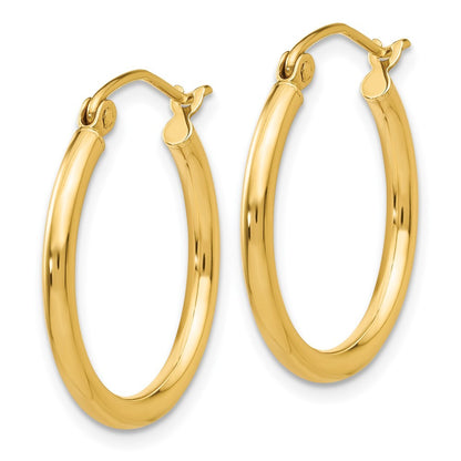 14k Yellow Gold Polished 2x20mm Tube Hoop Earrings
