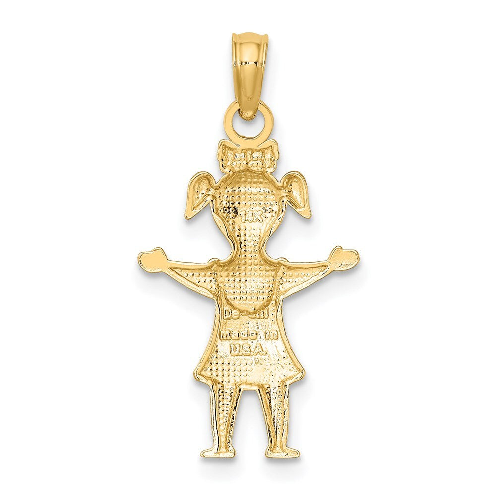 14k Yellow Gold Solid Polished Girl with Pig-Tails Charm Pendant for Women