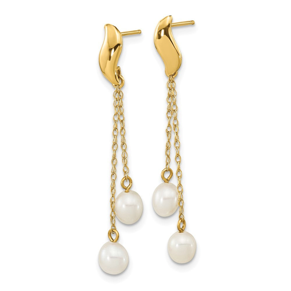 14k Yellow Gold 4-5mm White Rice Freshwater Cultured Pearl Dangle Earrings
