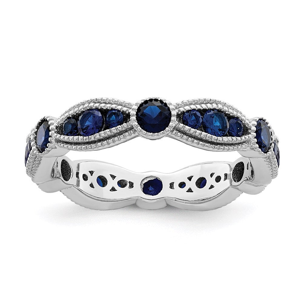 Sterling Silver Rhodium-plated Lab Cr Blue Spinel Eternity Band Size 7