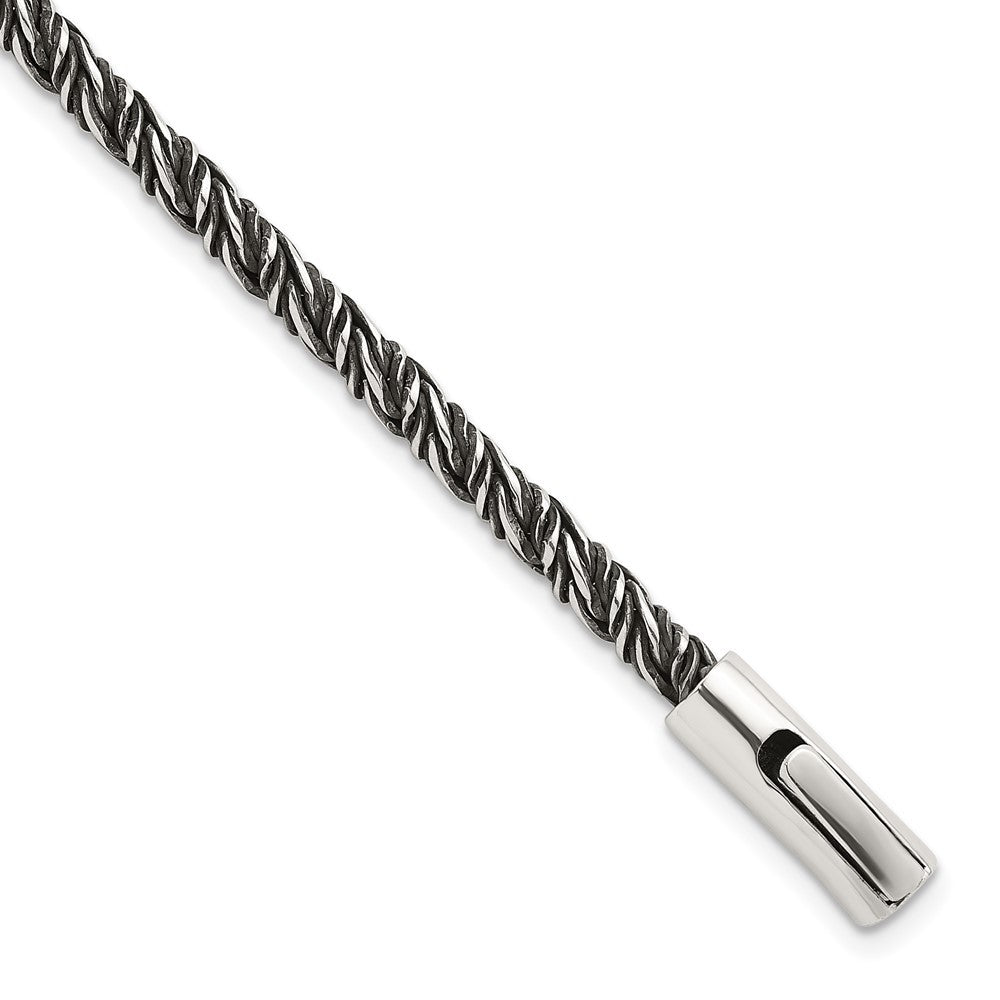 Sterling Silver Antiqued  3.75mm Twisted Franco Chain Bracelet 8" Bracelet