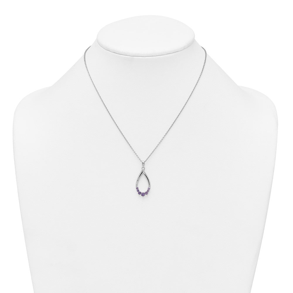 Sterling Silver Polished Amethyst Teardrop Necklace 16+2"