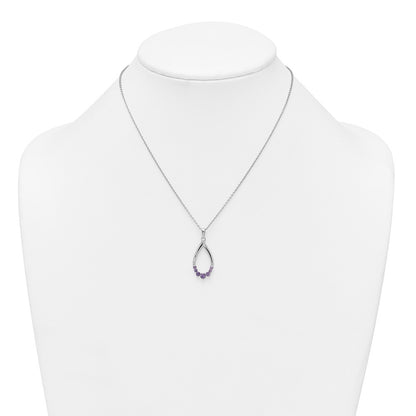 Sterling Silver Polished Amethyst Teardrop Necklace 16+2"