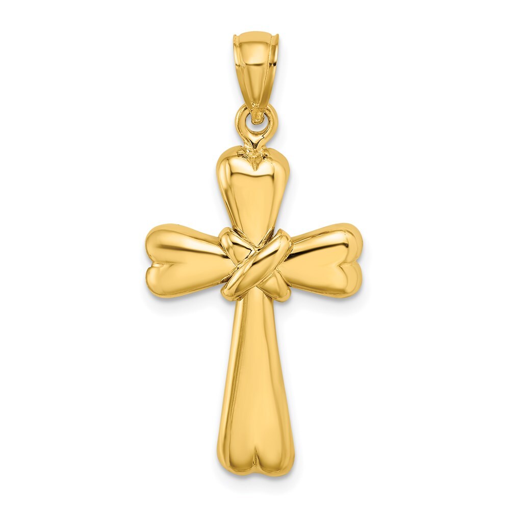 14k Yellow Gold Polished X and Heart Cross Charm
