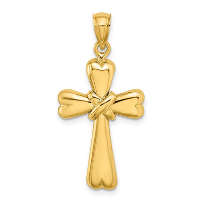 14k Yellow Gold Polished X and Heart Cross Charm