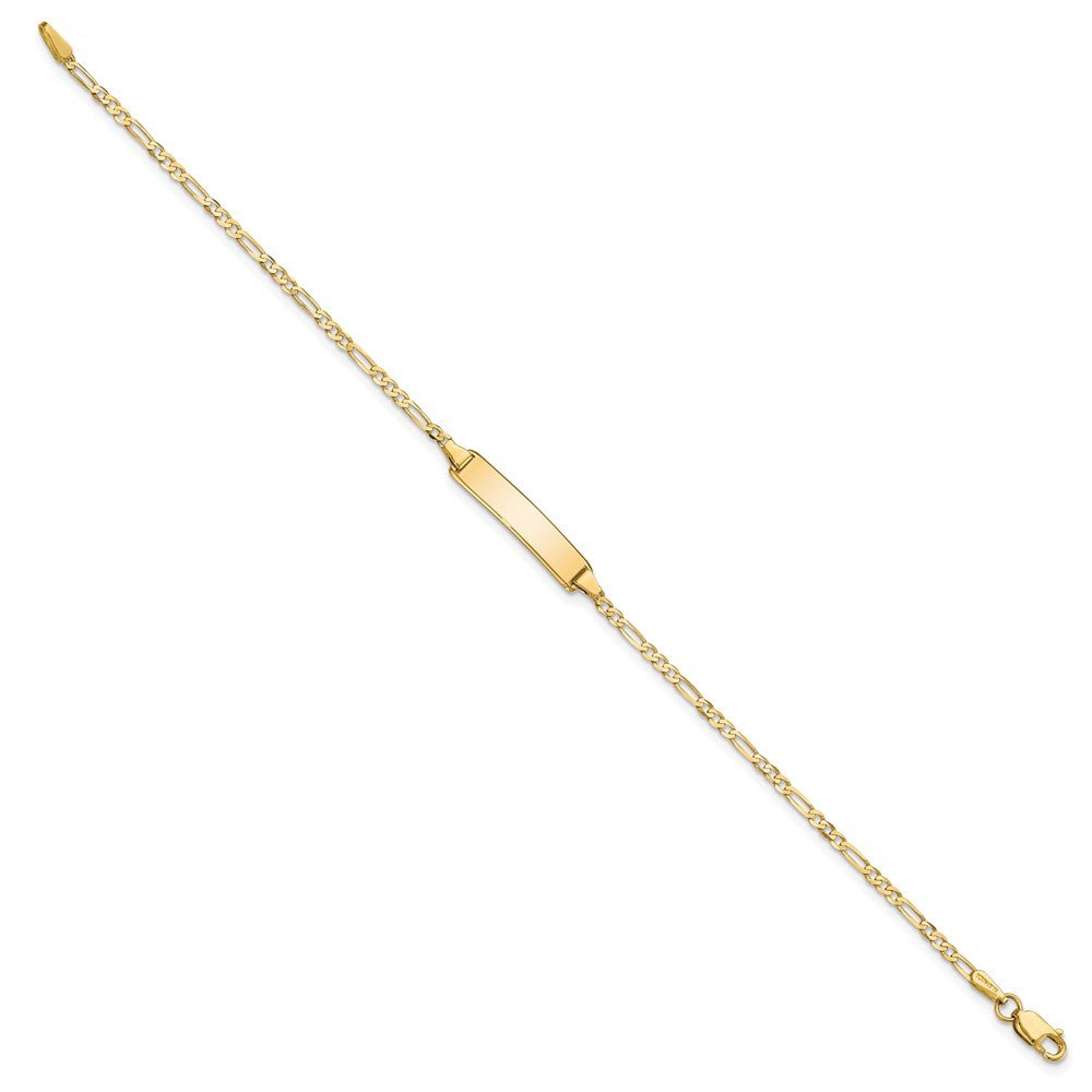14k Yellow Gold Solid Chain Figaro Link 19.5x4.5mm Plate 8" ID Bracelet