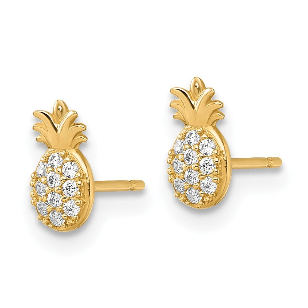 14k Yellow Gold Polished Cubic Zirconia Pineapple Stud Earrings Gift for Women