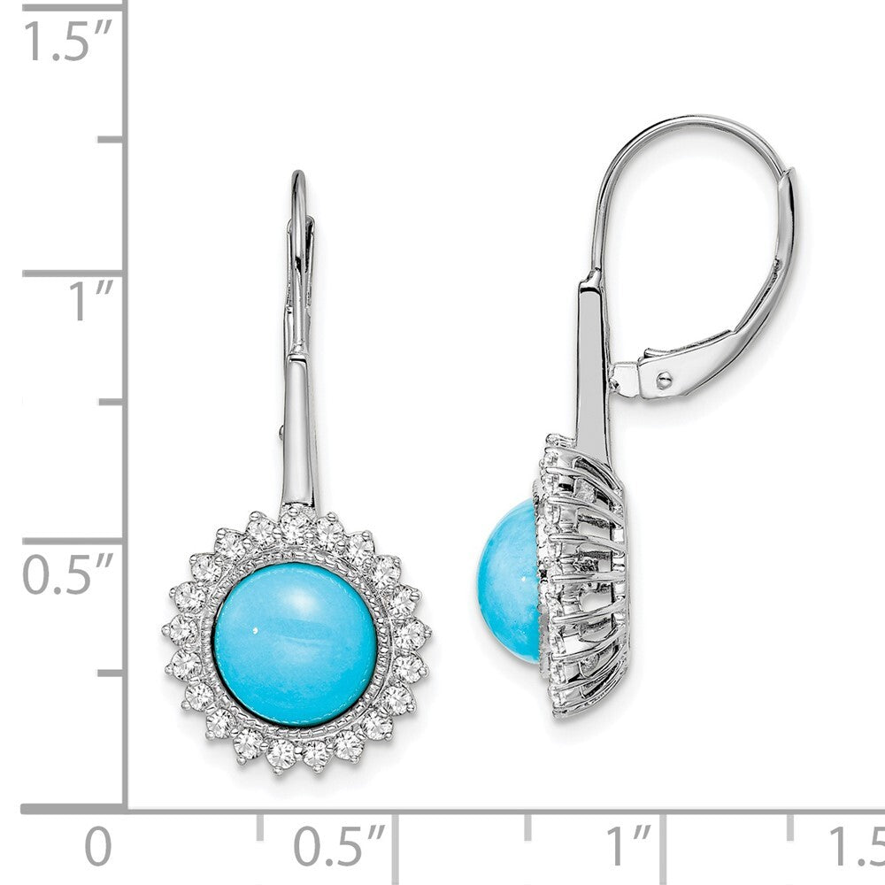 14k White Gold Turquoise and Diamond Leverback Drop & Dangle Earrings
