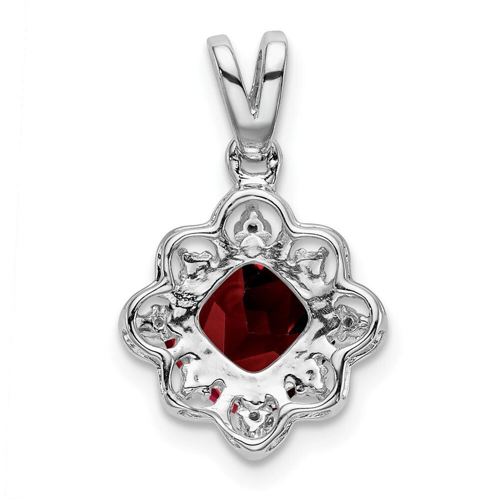 14k White Gold Garnet and Diamond Scalloped Pendant for Women