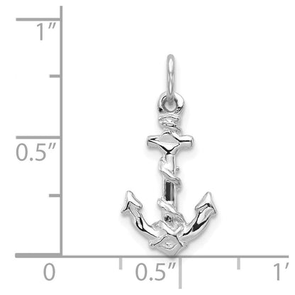 14k White Gold Solid Polished Diamond-Cut 3-D Anchor Charm Pendant for Women