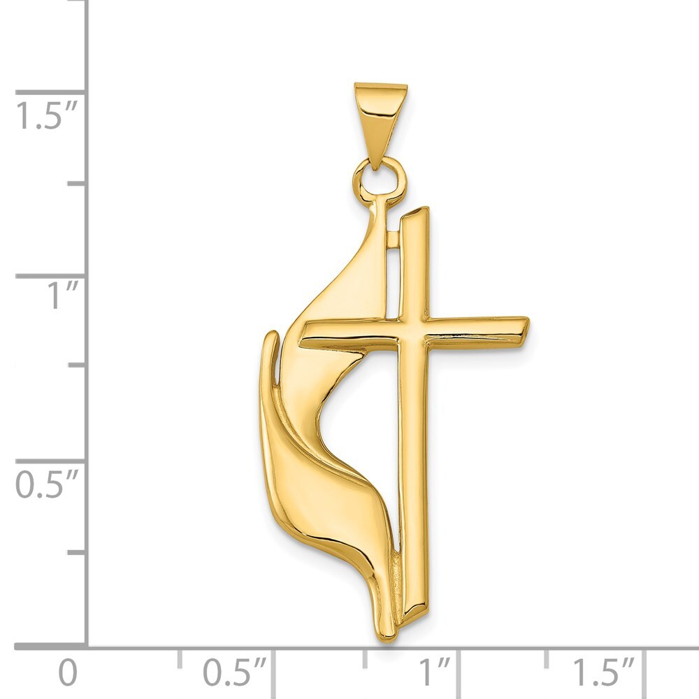 14k Yellow Gold Polished Cross Drape Pendant
