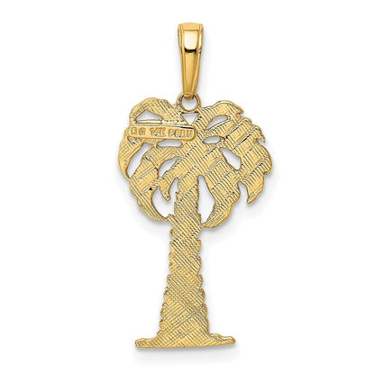 14k Yellow Gold  Rhodium Polished And Textured Palm Tree Pendant for Women
