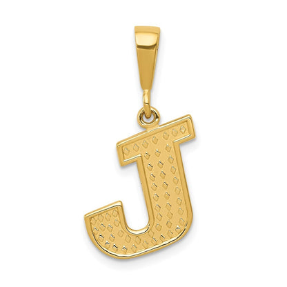14k Yellow Gold Textured Initial J Charm Pendant for Women