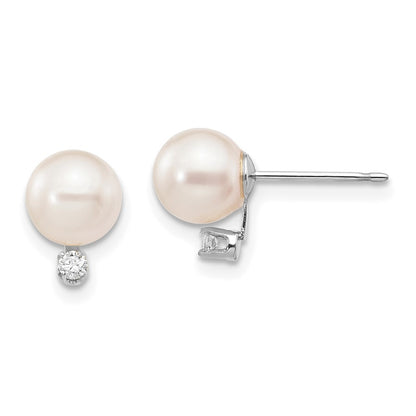 14k Gold 6-7mm Akoya Saltwater Cultured Pearl & .06 Carat Diamond Earrings