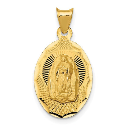 14k Yellow Gold Polished Diamond-Cut Lady Of Guadalupe Oval Pendant for Women