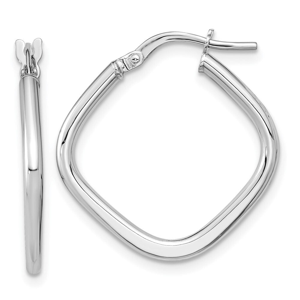14k White Gold Polished Square Hoops Gift for Women
