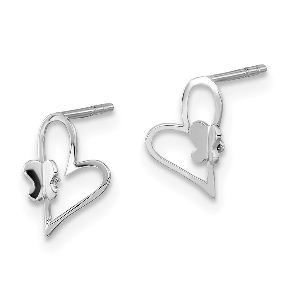 14k White Gold Heart Butterfly Stud Earrings Gift for Women