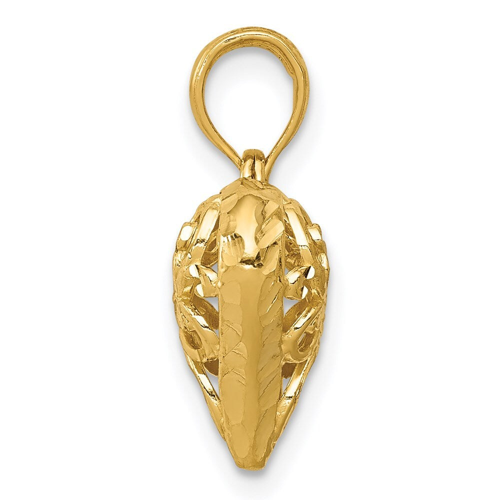 14k Yellow Gold Polished 3-D Filigree Puffed Heart Pendant for Women