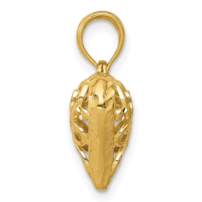 14k Yellow Gold Polished 3-D Filigree Puffed Heart Pendant for Women