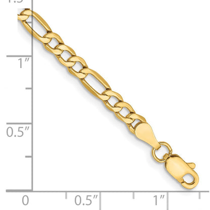14k Yellow Gold 7 inch 3.5mm Semi-Solid Figaro Bracelet