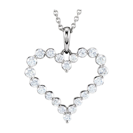 14k White Gold 1 CTW Natural Diamond Heart Pendant Necklace 18"