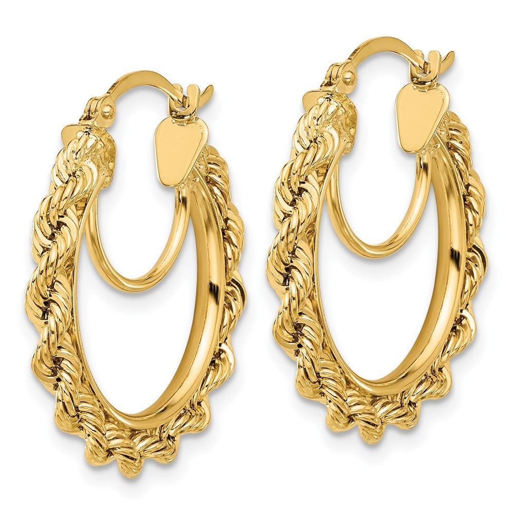 14k Yellow Gold Polished and Diamond-Cut Rope 2.95mm Hoop Earrings