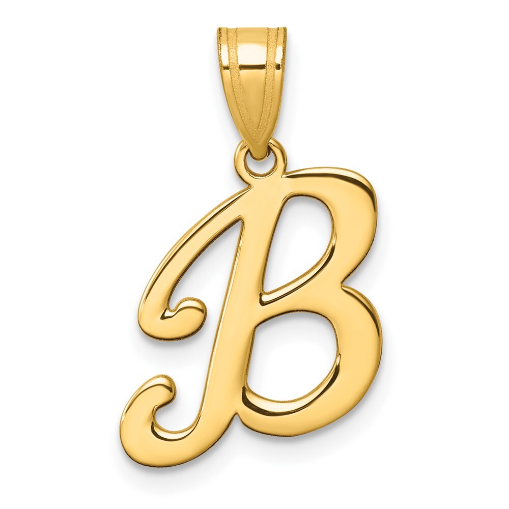14k Yellow Gold Script Letter B Initial Pendant for Women