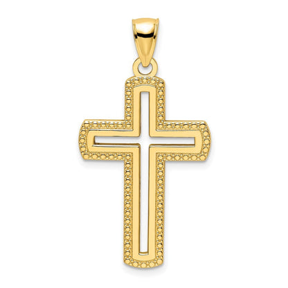 14k Yellow Gold Polished Beaded Cross Pendant
