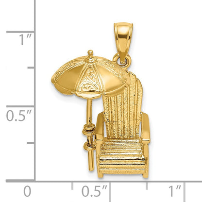 14k Yellow Gold 3-D Beach Chair w Umbrella Charm