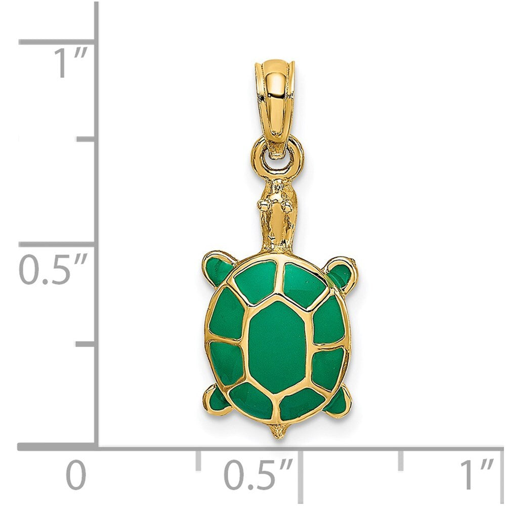 14k Yellow Gold Green Enamel Tortoise Charm Pendant for Women