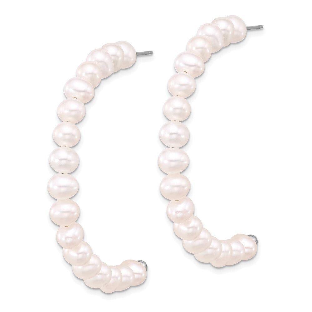 Sterling Silver 5-6mm White Semi-Round Cultured Pearl Post J-Hoop Earrings