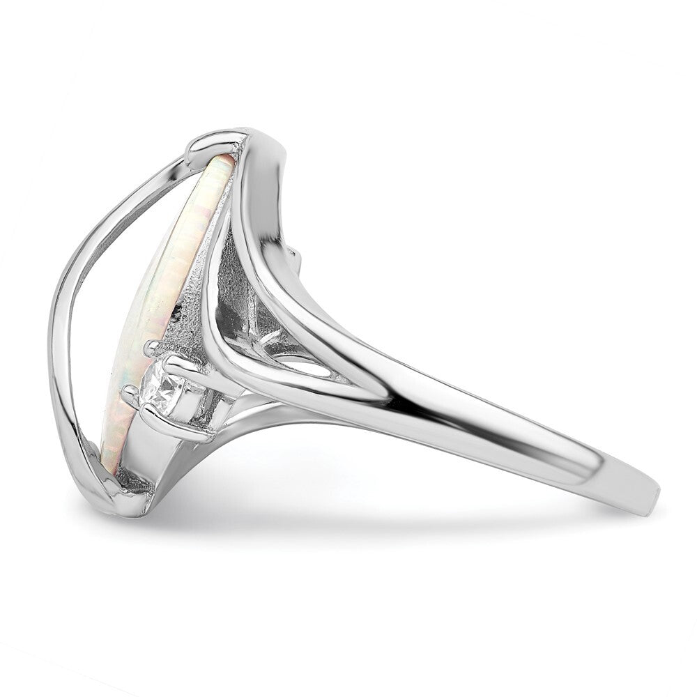 Sterling Silver Rhodium-plated White Created Opal & CZ Twist Ring Size 6