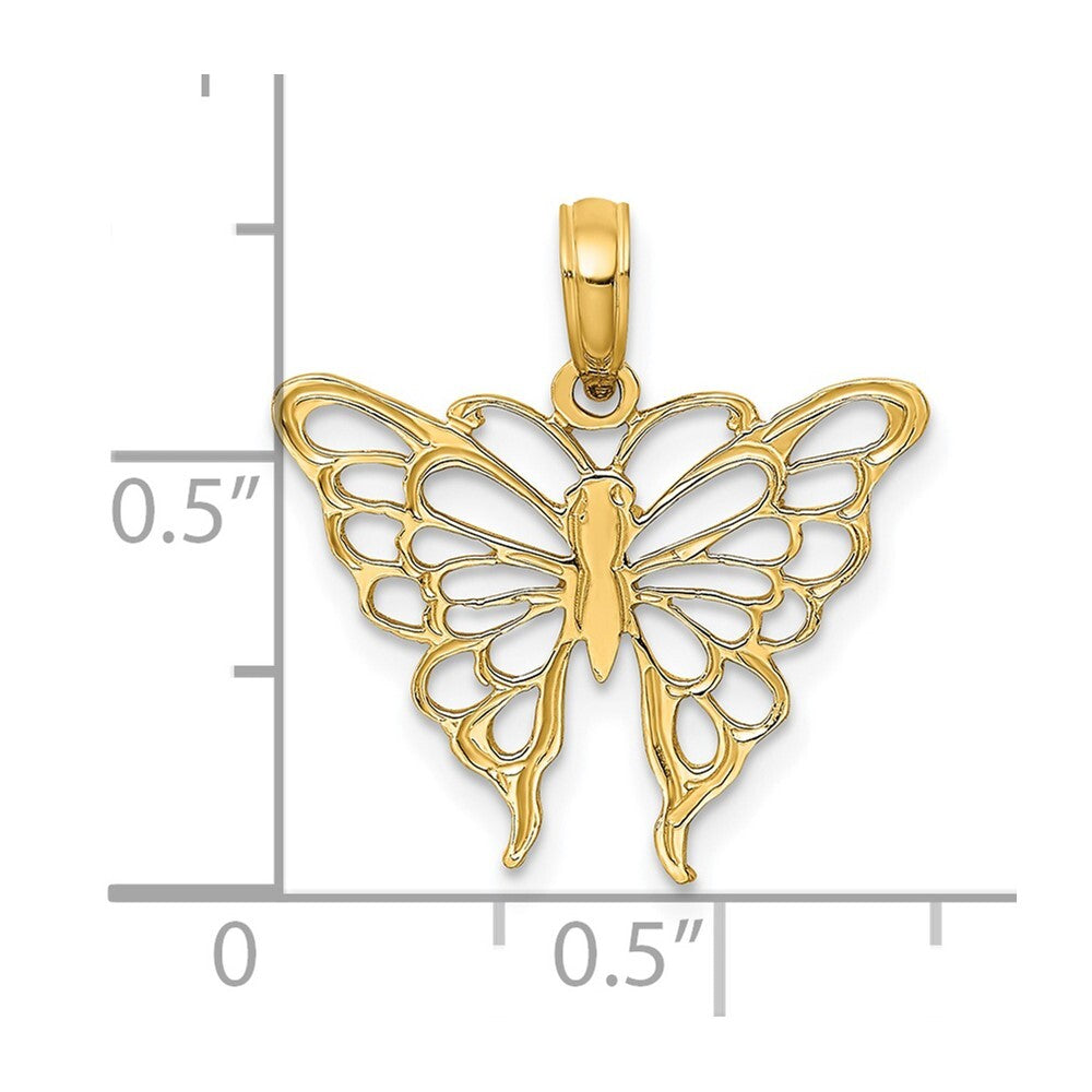 14k Yellow Gold Butterfly Charm Pendant for Women