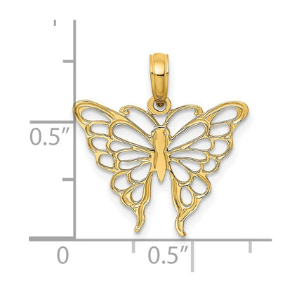 14k Yellow Gold Butterfly Charm Pendant for Women