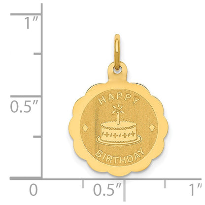 14k Yellow Gold Polished Satin Engraveable HAPPY BIRTHDAY Charm Pendant