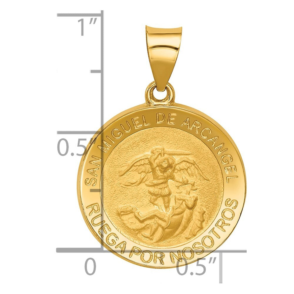 14k Yellow Gold Hollow Polished/Satin Round Spanish San Miguel Medal Pendant