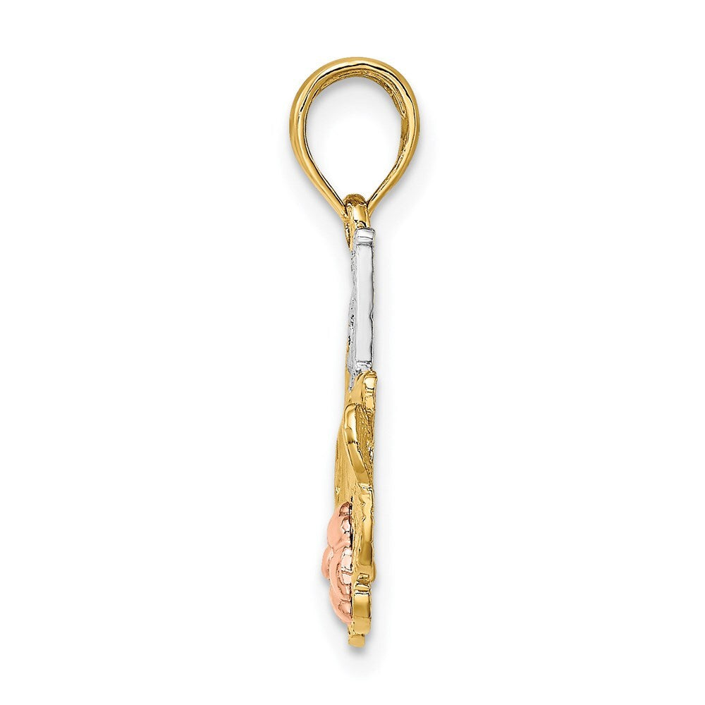 14k Two-tone Gold White Rhodium #1 MOM  Flower Charm Pendant
