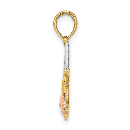 14k Two-tone Gold White Rhodium #1 MOM  Flower Charm Pendant