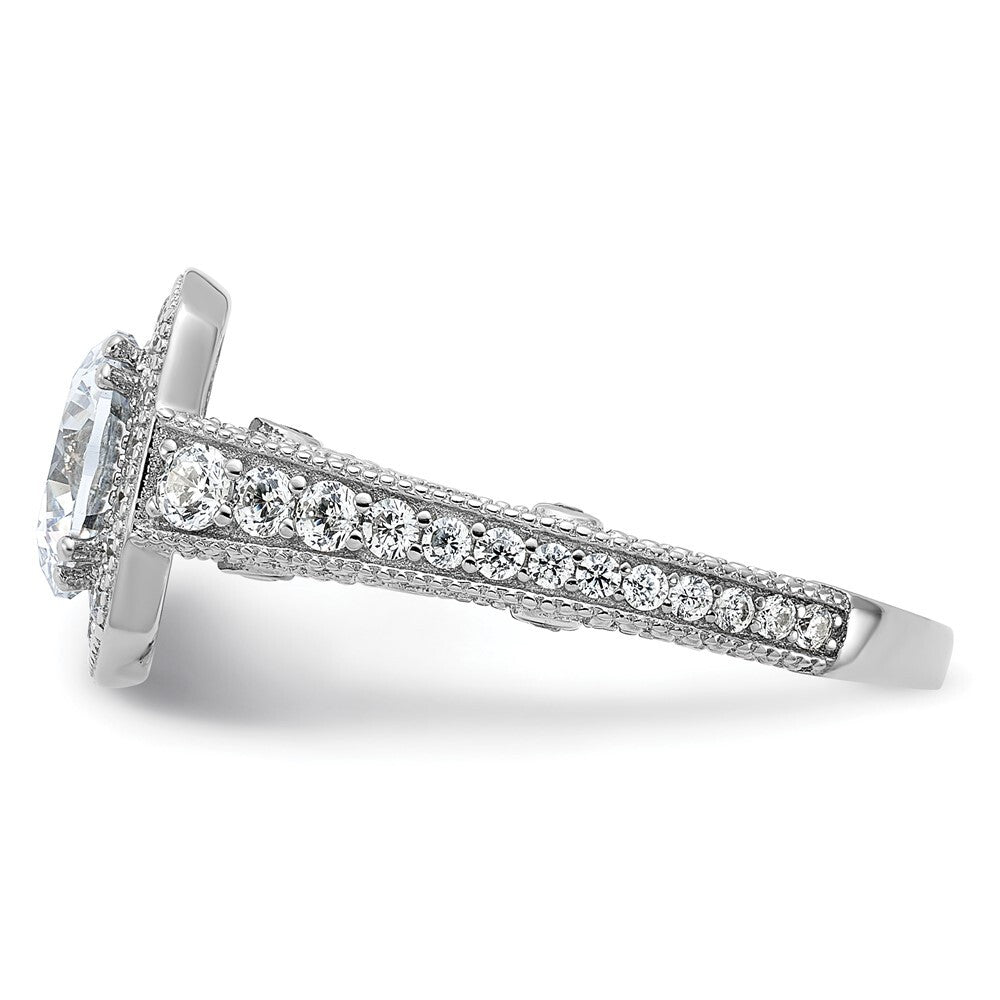 Sterling Silver Rhodium-plated 8mm Center Cubic Zirconia Halo Ring Size 6