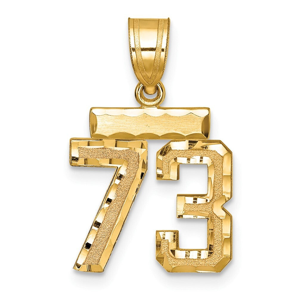 14k Yellow Gold Small Brushed Diamond-cut Number 73 Charm Pendant for Women