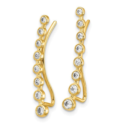 14k Yellow Gold Cubic Zirconia Ear Climber Stud Earrings Gift for Women