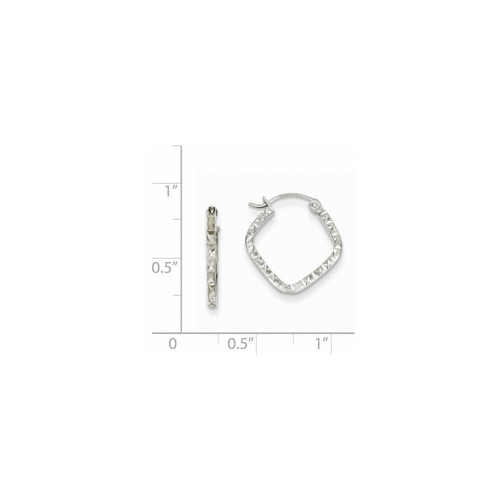 14K White Gold Diamond Cut Squared Hoop Earrings Gift for Women