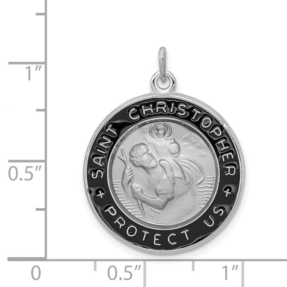 Sterling Silver Rhodium-plated Enameled St. Christopher Medal Pendant